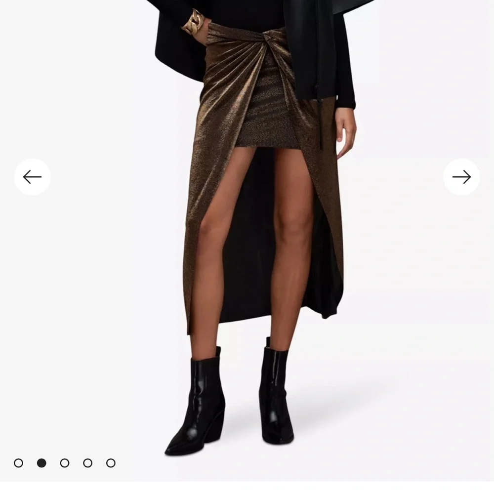 All Saints Sami metallic twist front skirt - Picture 3 of 6